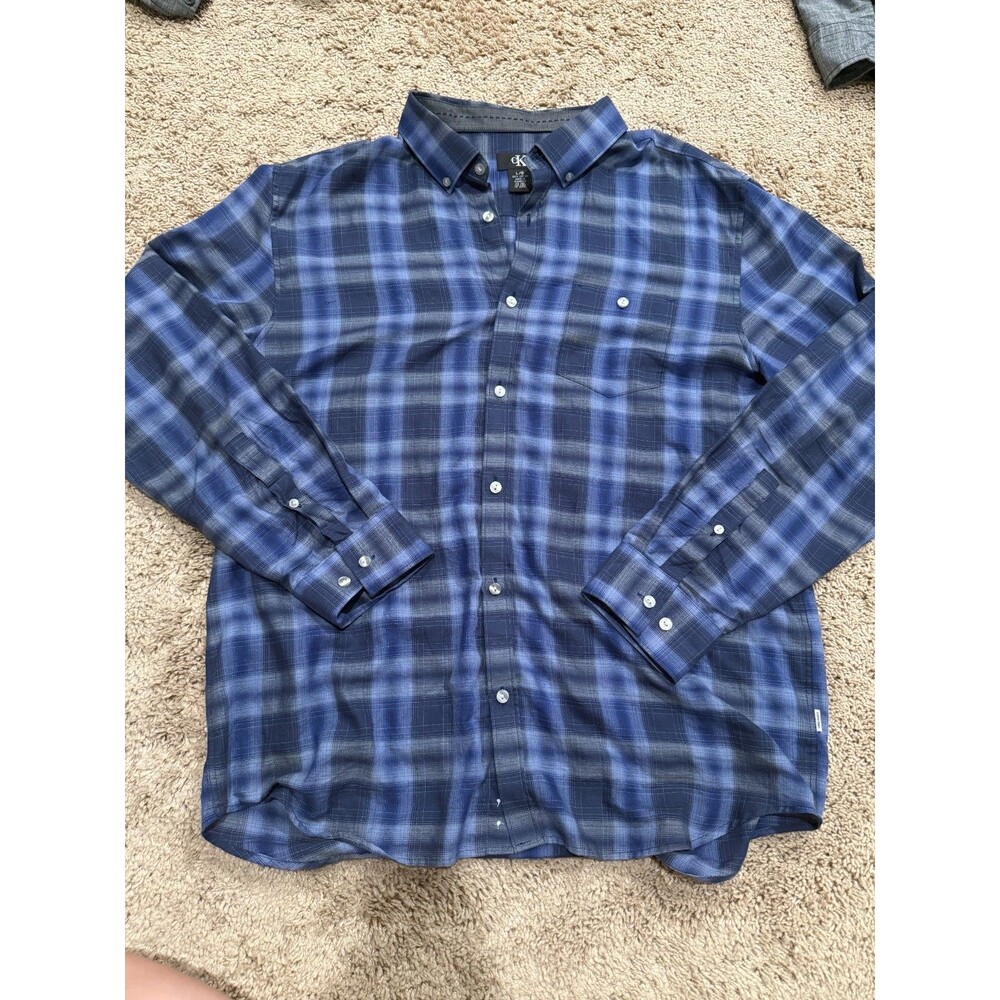Calvin Klein Mens Button Down Plaid Blue/Purple Shirt Large - Picture 3 of 4